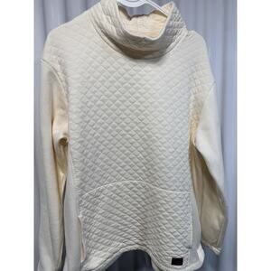 LL Bean Sweatshirt Womens L Ivory Quilted Turtleneck Pullover Pocket